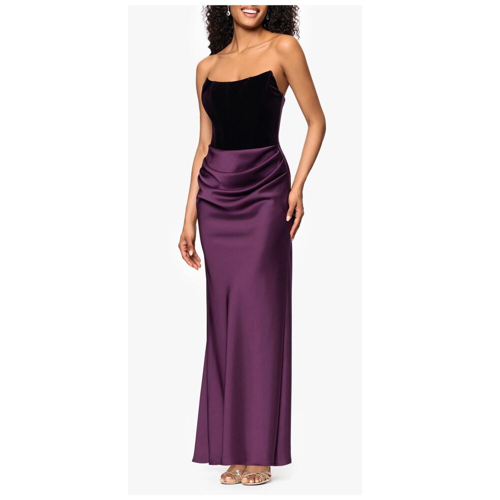 NEW Betsy & Adam Strapless Velvet & Satin Dress Size 8